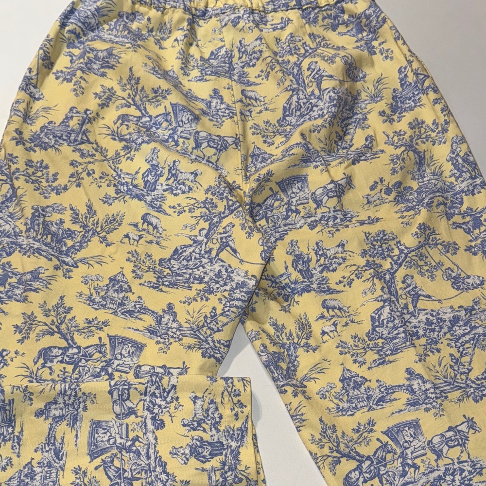 Beautiful Vintage Blue‎ and Yellow Toile Print Women's Trousers 100% Cotton! - Picture 5 of 5